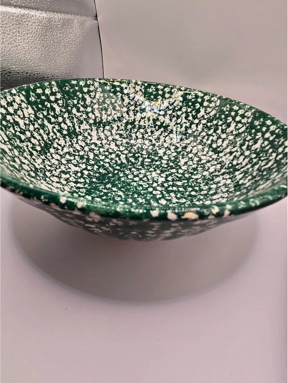 Vintage Italian Ceramic Green White Splatterware Bowl ROMA Inc NY 12